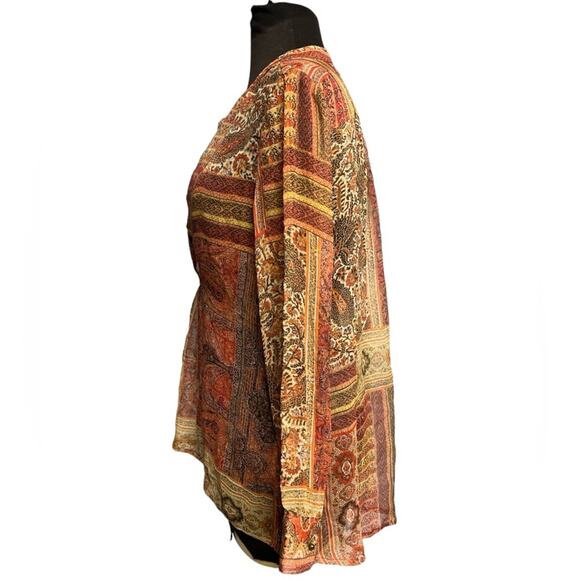 Sundance Silk V Neck Long Sleeved Semi Sheer Top XS Boho Forest Fairy Earthy - Picture 4 of 7